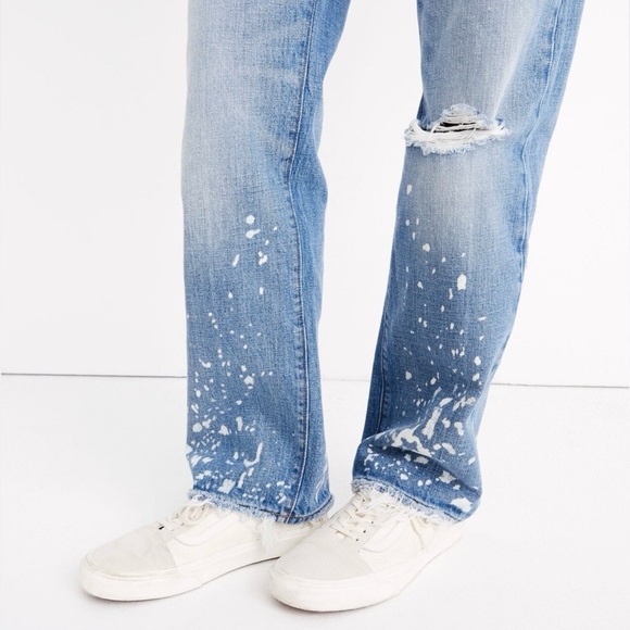 Madewell The Dadjean: Bleached Edition High-Rise Light Wash Splatter Jeans 26 - Picture 2 of 16